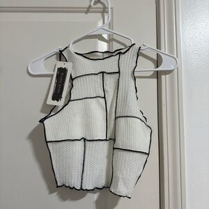 Chic White and Black Knit Crop Top